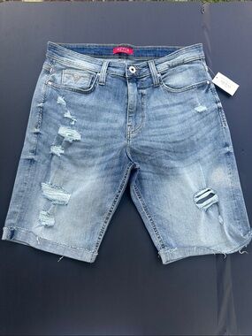 Guess Men's Distressed Light Blue Denim Shorts SZ 34